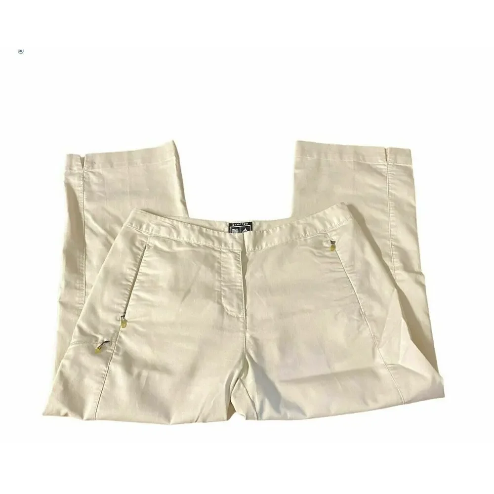 Adidas Women's Ivory Sz 8 Capri Pant Golf Club Slim Fit Stretch Pockets Chino